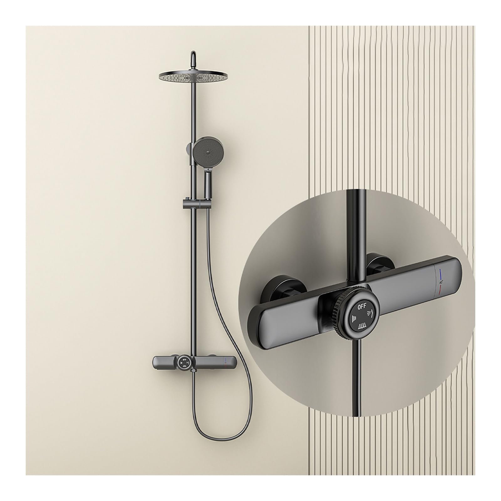 Système de douche complet avec pommeau de douche combo à main et mitigeur thermostatique
