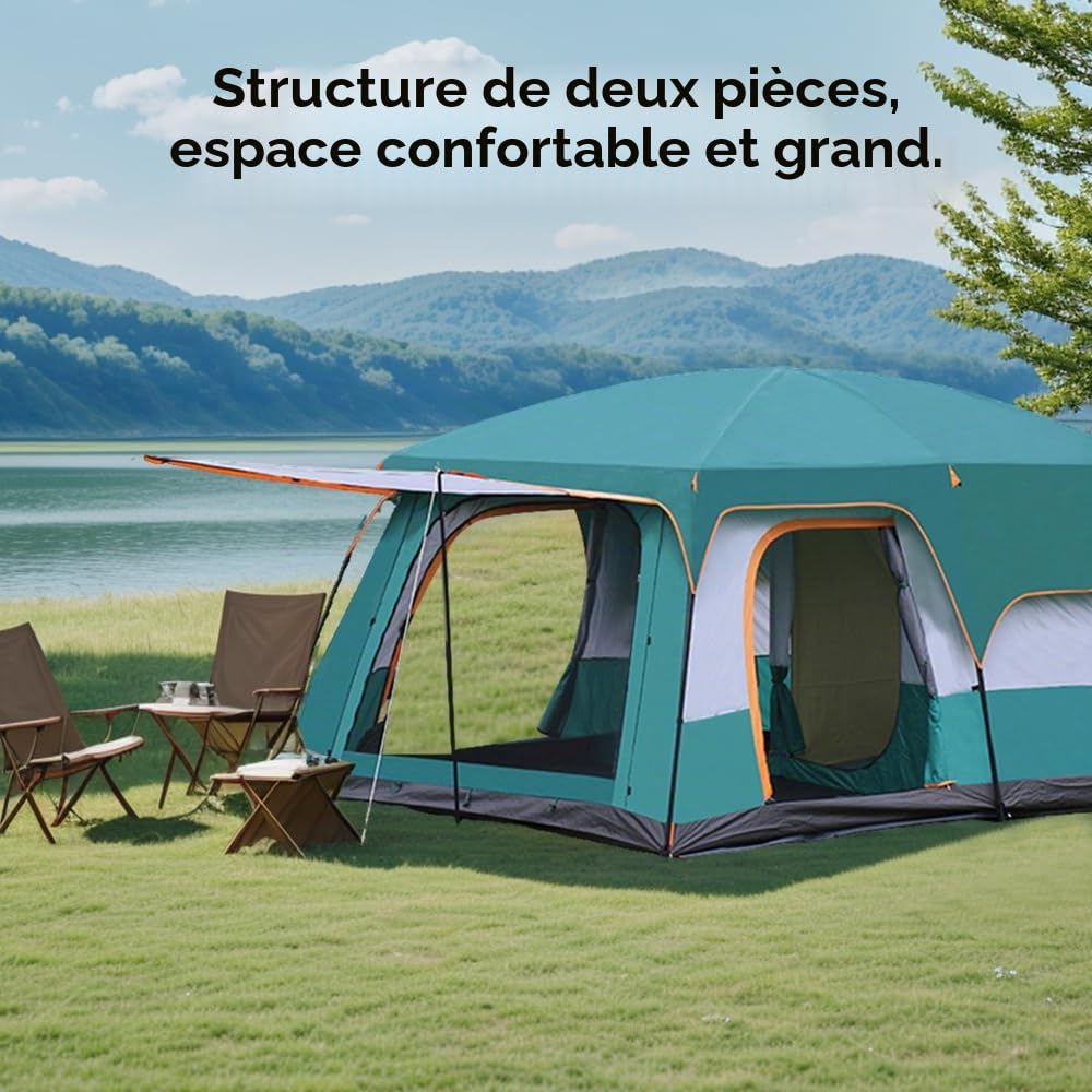 Tente de camping pour 4 à 6 personnes, avec 2 chambres et 1 salon, 310 x 210 x 180 cm, tente familiale, tente de glamping avec sol de tente amovible, pour le camping, les voyages