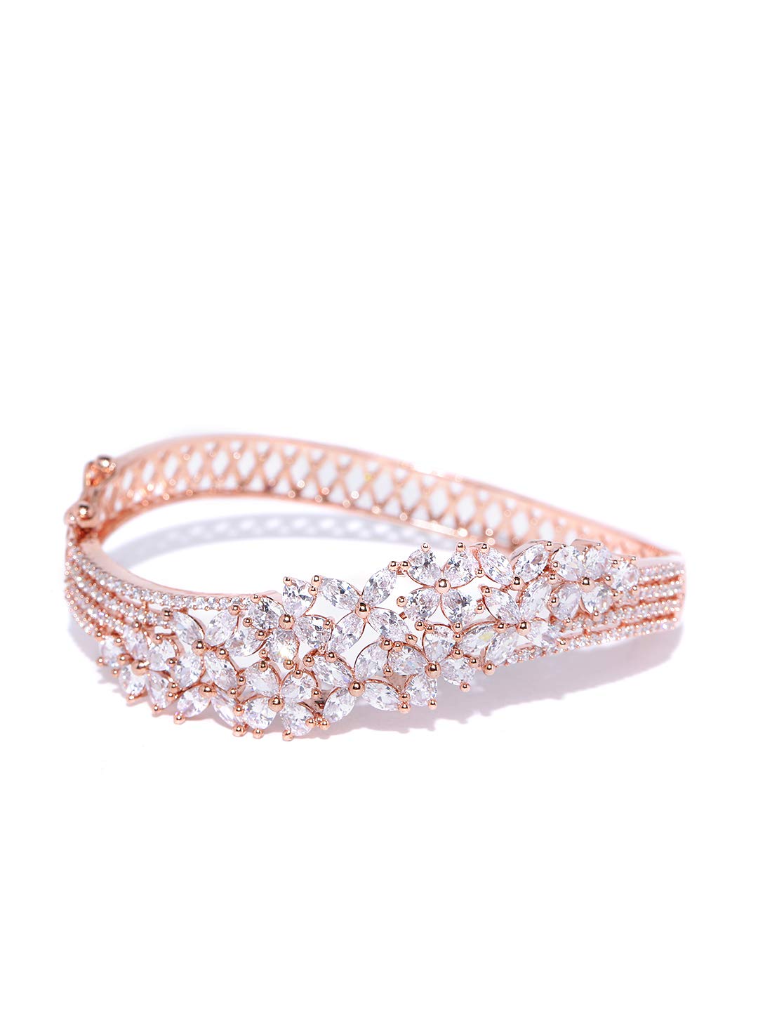 Priyaasi Floral Design Rose Gold Bracelet for Women | American Diamond Studded | Bangle Style Kada Bracelet for Girls | Interlock Closure | One Size Fits All | Gift for Women & Girls (B08WLXPFHY) Amazon Price History, Amazon Price Tracker
