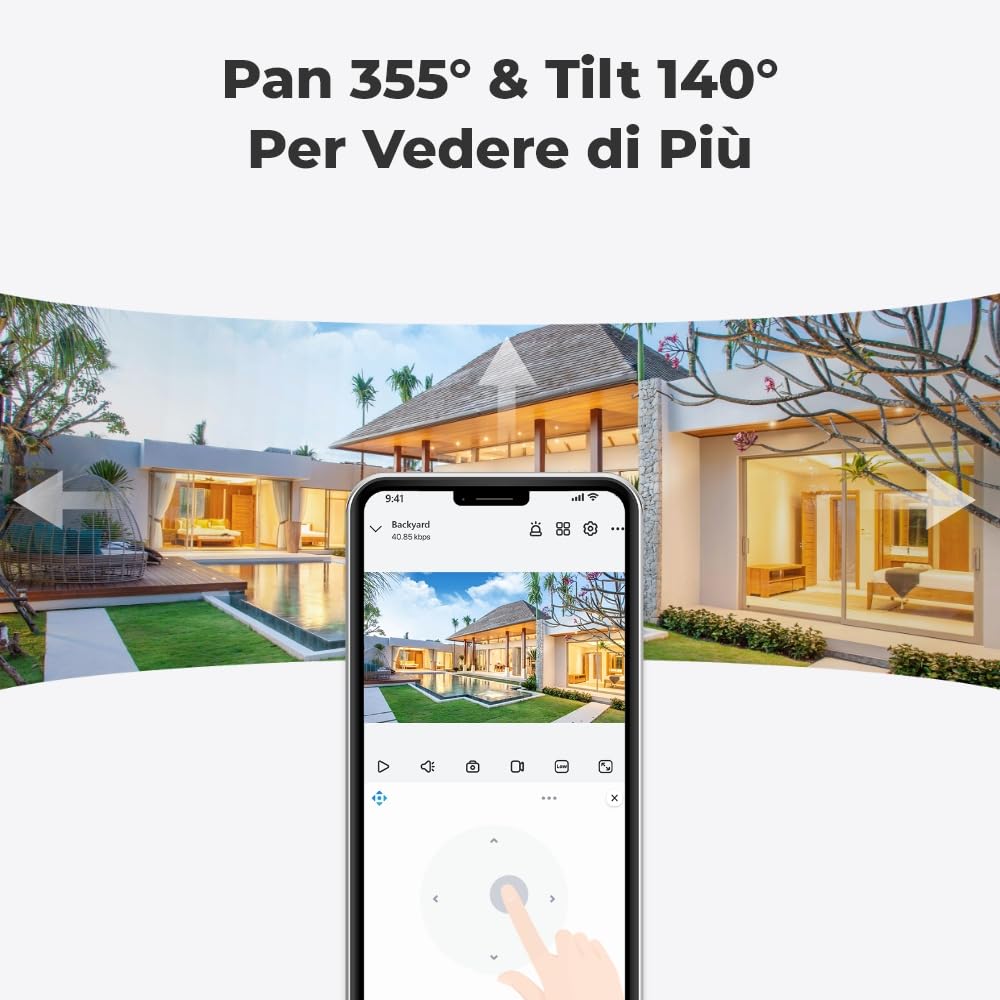 Reolink 360° PTZ Videocamera Sorveglianza Batteria Solare, Rilevamento PIR | 3MP Telecamera WiFi Esterno Senza Fili, Visione Notturna IR, Impermeabile, Audio a 2 Vie, Argus PT Lite con Pannello Solare