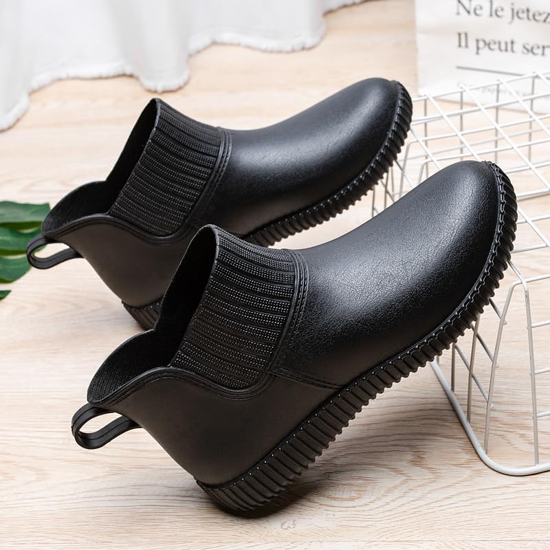 Coramtty Women's Waterproof Ankle Rain Boots Non-Slip Lightweight Chelsea Rain Shoes
