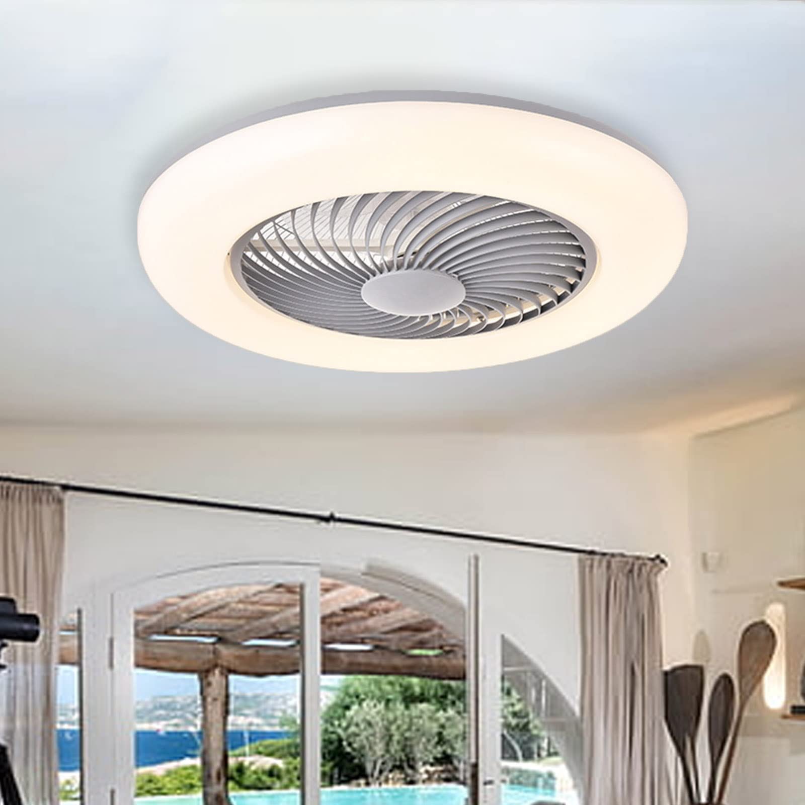 Ventilatore da soffitto con luce e telecomando lampadario soggiorno plafoniera soffitto ,Con telecomando, con luci a LED, adatto per camera da letto, soggiorno, reception, ufficio, studio ( Color : Gr