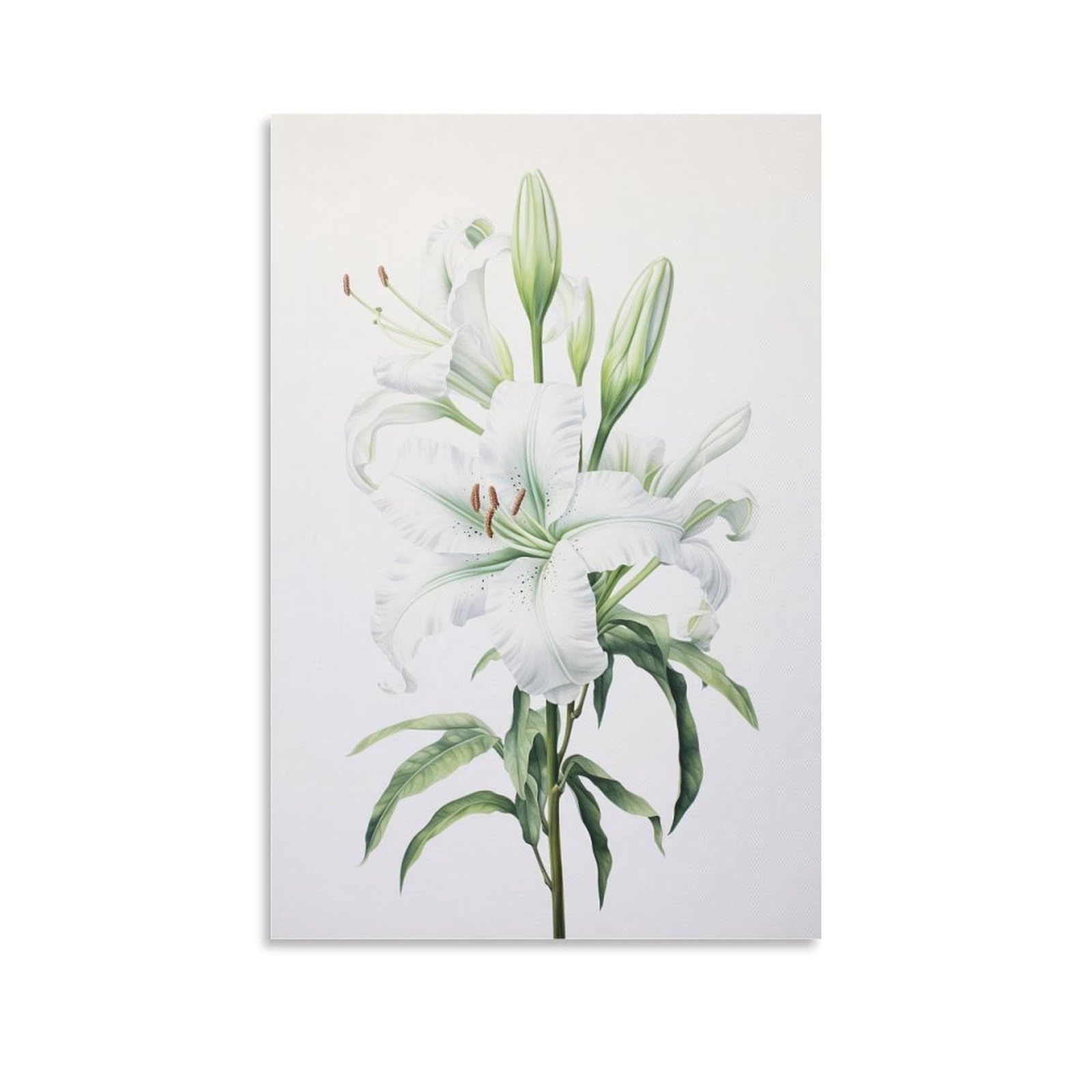 AYAROS White Flower Painting Poster Minimalism Floral Green Leaves Plants Canvas Wall Art Prints Painting for House Room