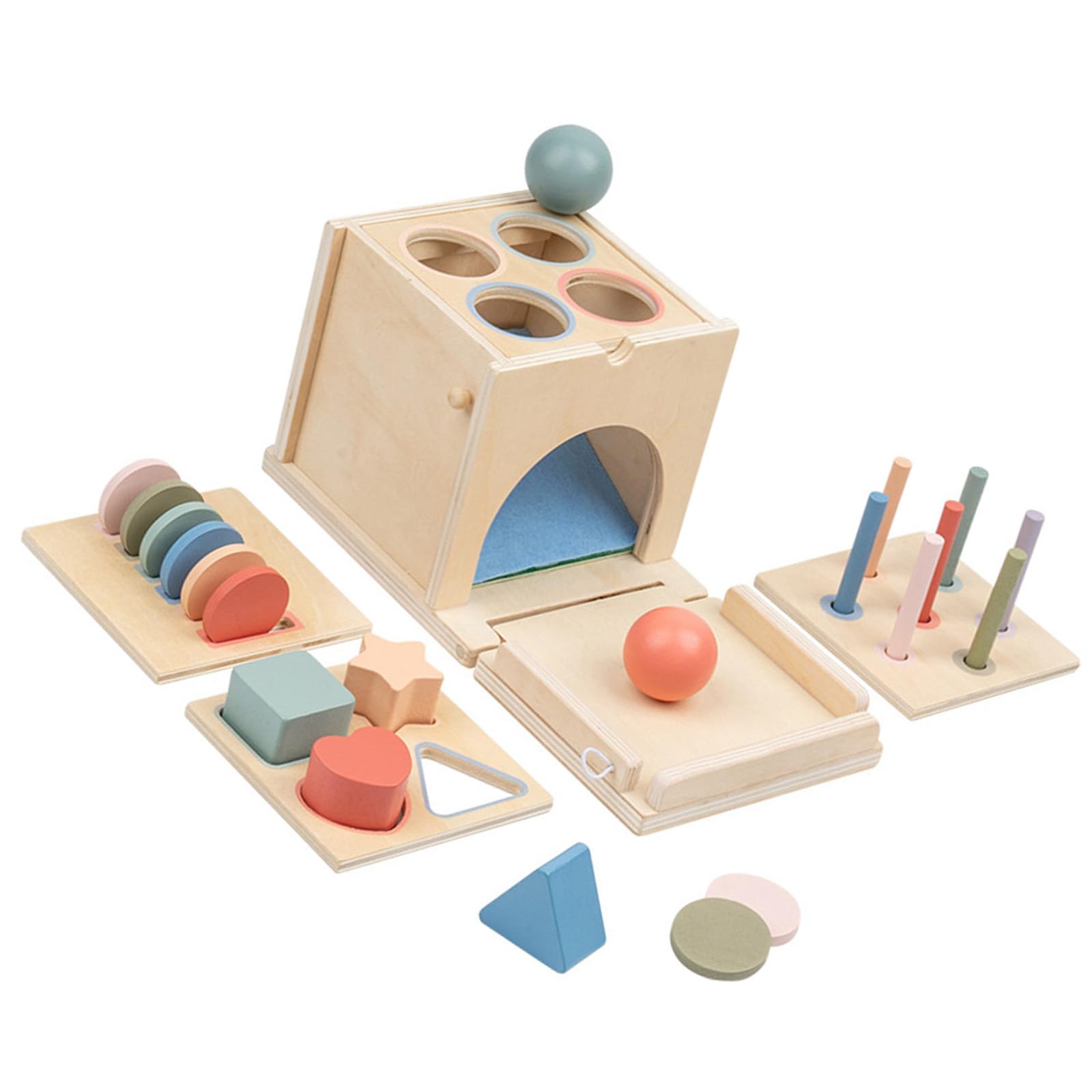 Ljmyy 4 In 1 Wooden Sorting Box With Color Recognition Shape Pairing And Coin Insert Sorter For Age 3 And Up