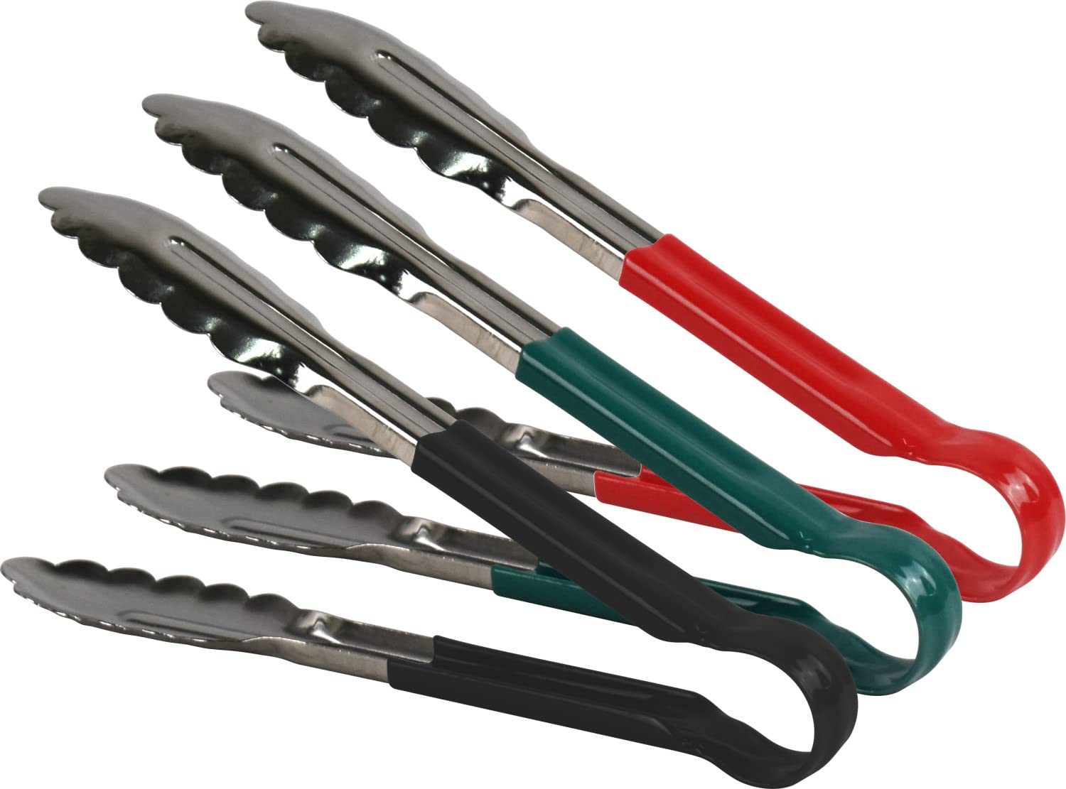 Stainless Steel Multi-Colour Kitchen Tongs Set, Non-Stick, for Air Fryer, Salad, Pasta, BBQ Servings (9'' (Red, Green, Black))
