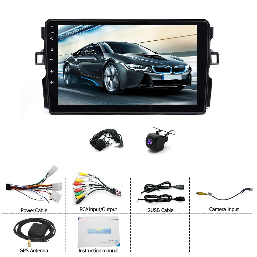 4+64G Android 14 Doppel Din Autoradio für Toyota Auris 2006-2012,9 Zoll Touchscreen Radio Navi mit Wireless Carplay Android Auto Bluetooth FM/RDS Rückfahrkamera Mirror Link