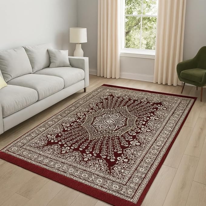 Premium Cotton Carpet & Rugs 5 X 7 Feet | Carpet/Rugs for Living Room/Floor Carpet/Area Rugs/Carpet for Bedroom, Hall, Kitchen/Kalin/Dari | Reactangular (Maroon)-image-21