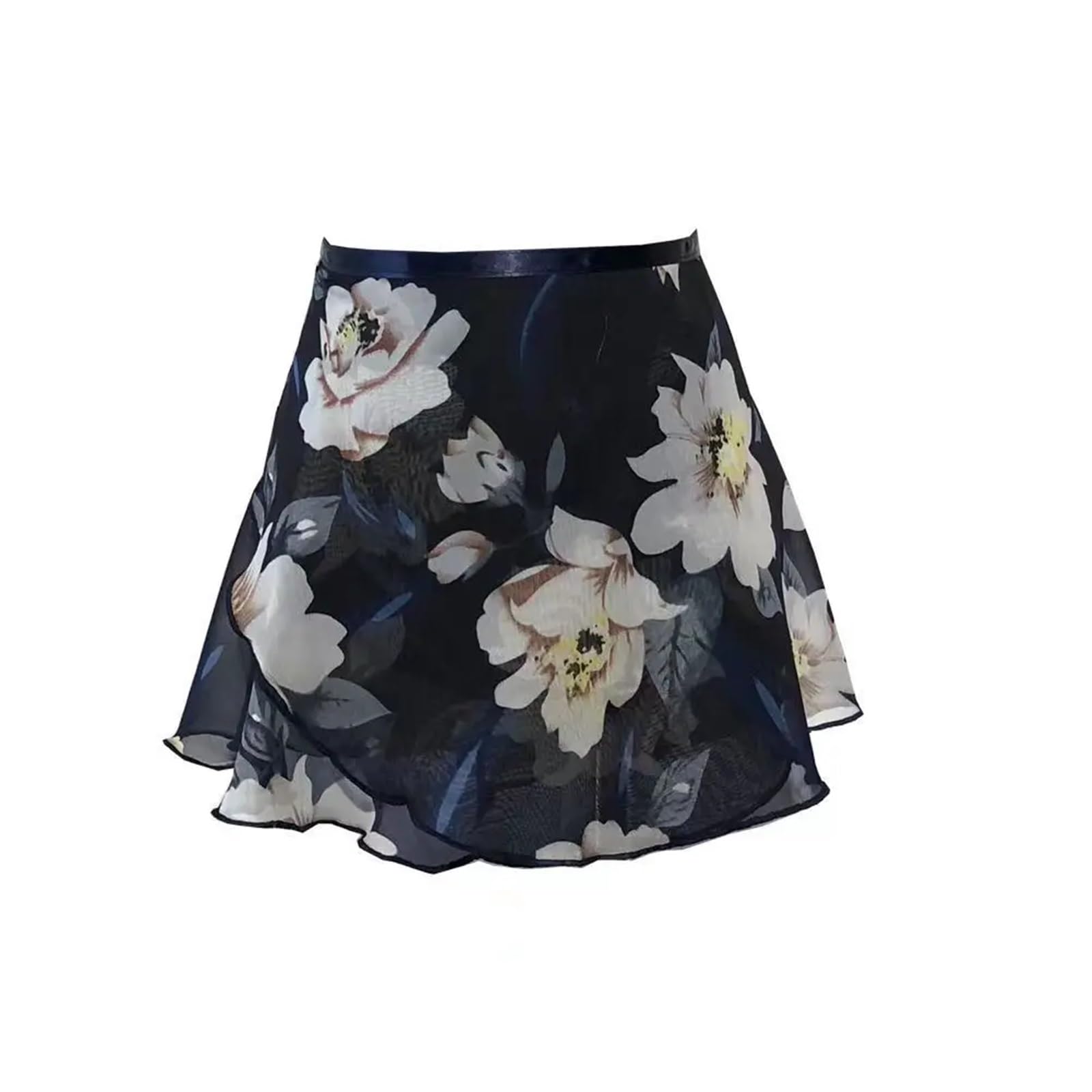 Ballettrock Wickelrock Tanz Rock Ballett Schürze Rock Erwachsene Chiffon Blume Praxis Trikot Tanzen Tragen Mädchen Blumen Druck Ballett Tutu Tanzen Kleid(Color-01,M Height130-140cm)