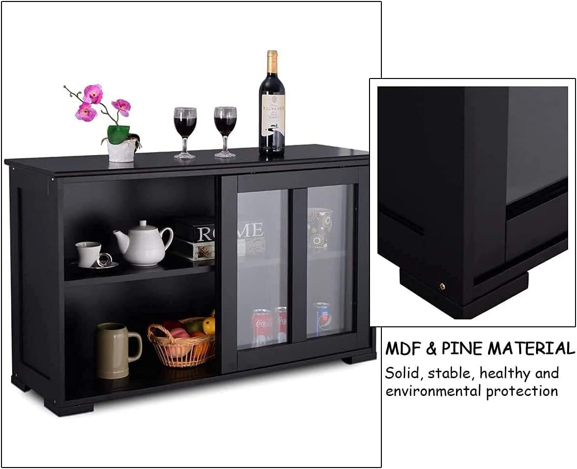 Armario de almacenamiento apilable de cocina con estantes de altura ajustable y puertas correderas de vidrio, aparador de consola de buffet, color negro 7