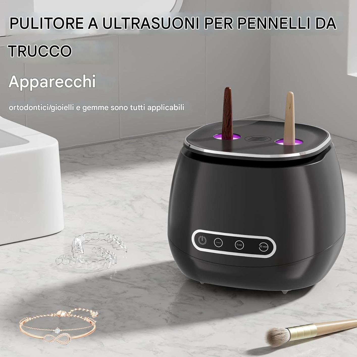 Macchina Pulisci Ritenzioni, Pulitore Per Allineatori A 52khz, Dispositivo Di Pulizia Portatile UV Per Bambini Anziani Adulti Protezioni Boccali Cinturini Orologio Dentiere Allineatori