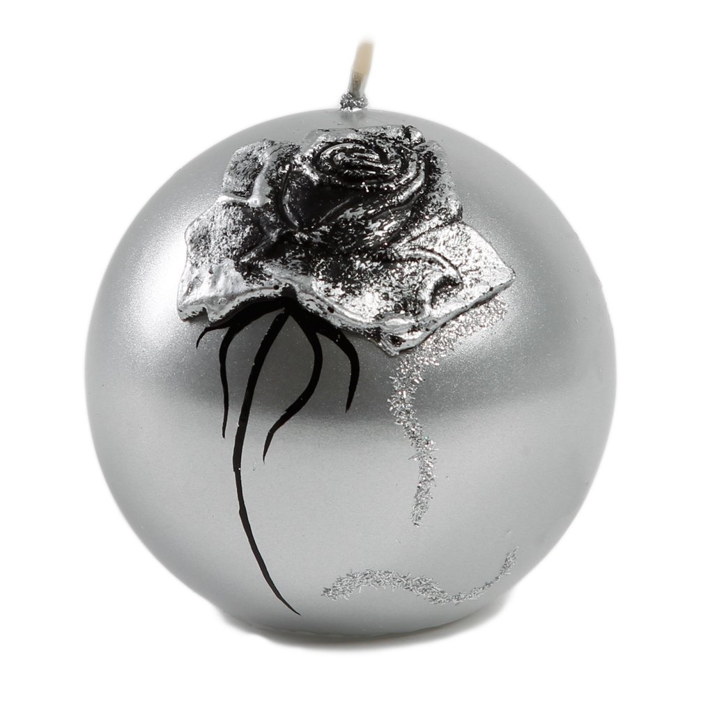 Kerze Deko Silberne Kugelkerze 00847 Silver Rose matt 80 mm
