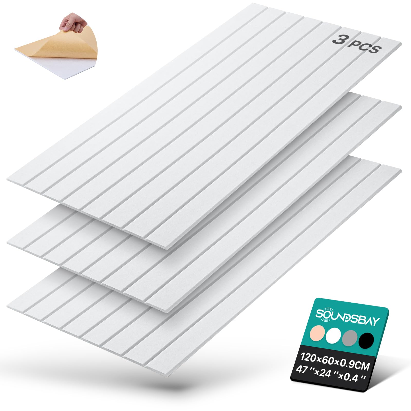 Soundsbay Pannelli Fonoassorbenti Autoadesivi 2.16m²-3 Pezzi Bianco | Pareti per Trattamento Acustico Decorazione, Pannello fonoassorbente, 120x60x0.9cm