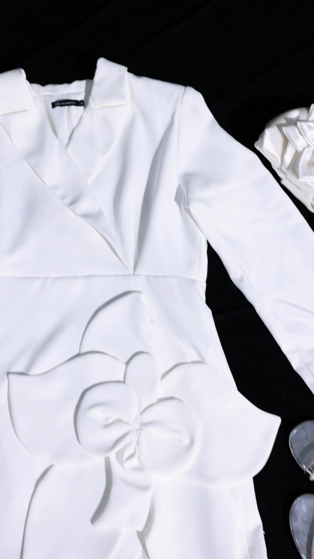 Flower Blazer Dress for Women Classy Solid White Blazer Dress Official Long  Sleeve Dress for Women wrap Dress Mini Evening Dress Chic Cocktail Dress at  Amazon Women's Clothing store