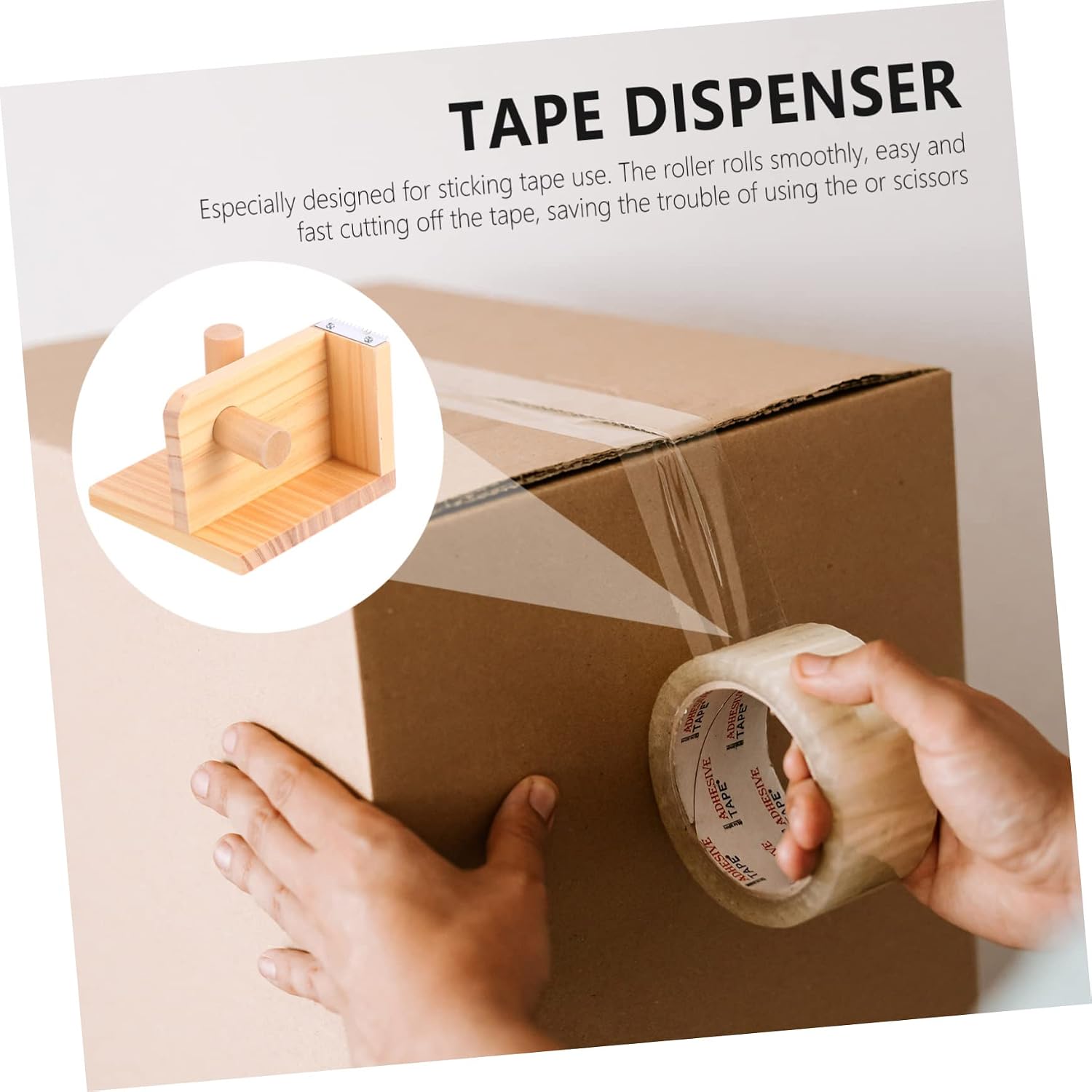 DOITOOL Creative Wooden Tape Dispenser Cutter Portable Tape Cutting Gadget Non-Slip Base for Office and Home Use image 4
