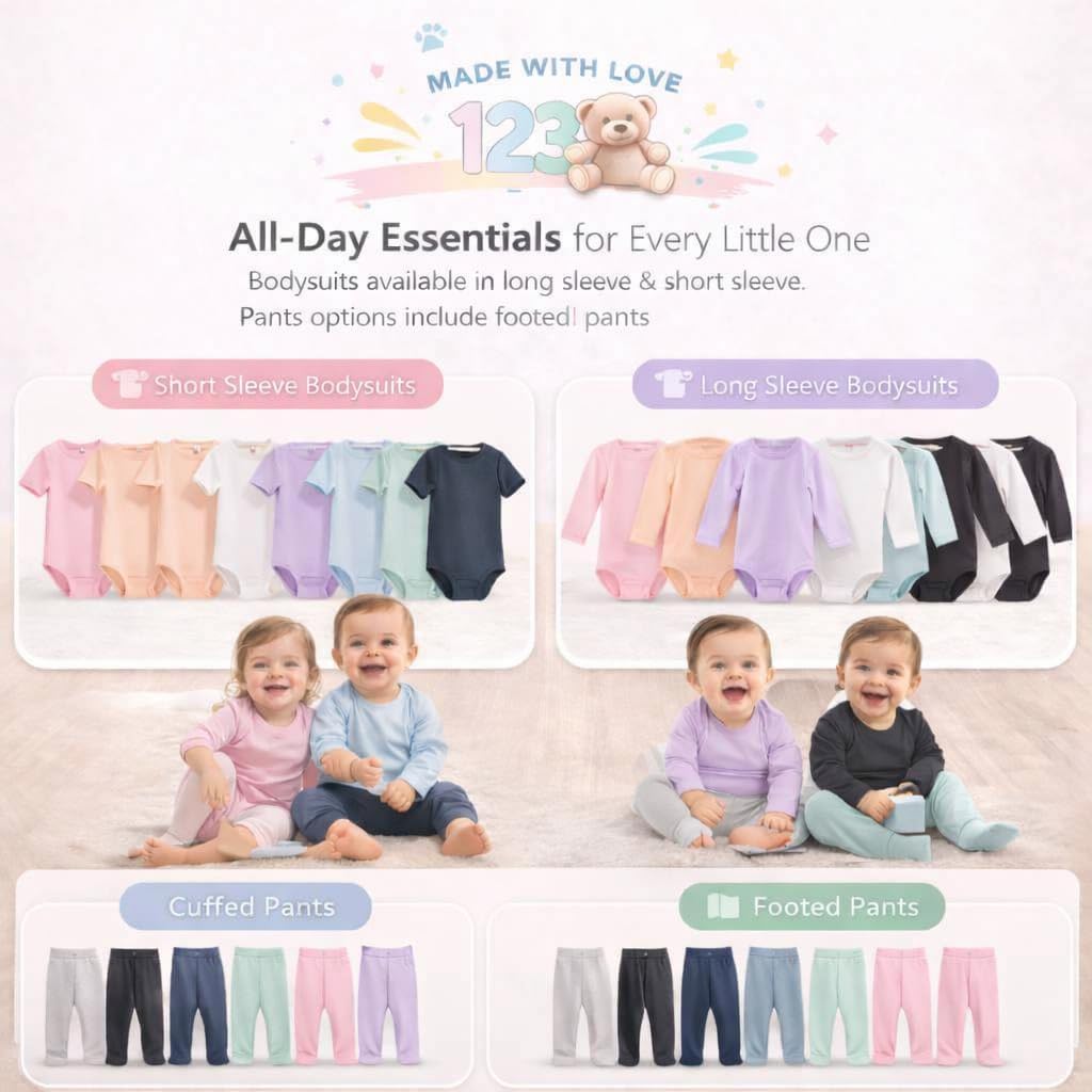 123 Bear Baby Cotton Spandex Long-Sleeve bodysuits unisex boy girl