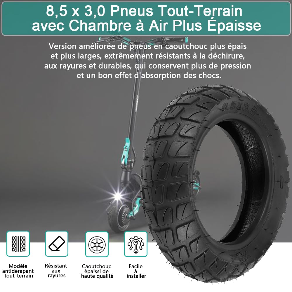 Pneu 8.5x3 Sans Chambre VOLOHAS Pneu Plein 8,5 X 3 8,5 X 3 Pneu Plein 8 1/2 X 3 Pneu Solide Pour KUKIRIN G2 Pro/Zero 9/Vsett 8/9/9 /Inokim Light 2/Kukuirin X1 Pneu De
