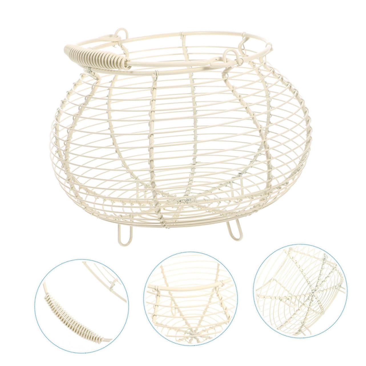 2 Stück Eierkorb aus Eisen mit Griff Leichter und Tragbarer Aufbewahrungskorb für Küche und Obst Vintage Design Weiß für Bauernmarkt und Arbeitsplatte