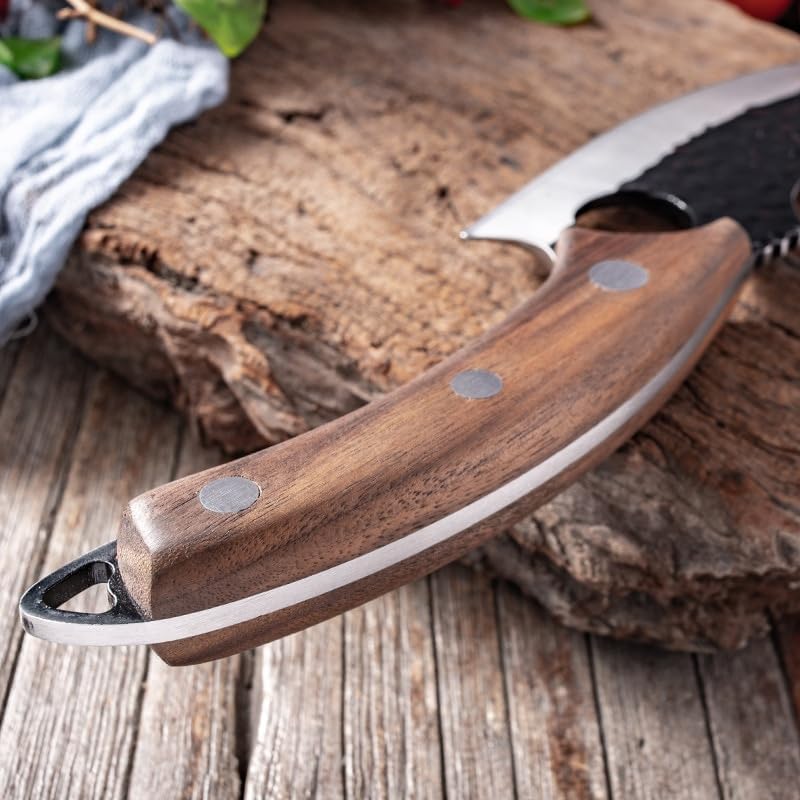 Meat Cleaver Knife, Hand-forged Steel Ring Slaughtering Knife Slaughtering Fish Pig and Sheep Knife Cutting Meat Pork Machete Deboning Skinnin Knife (Color : Red)