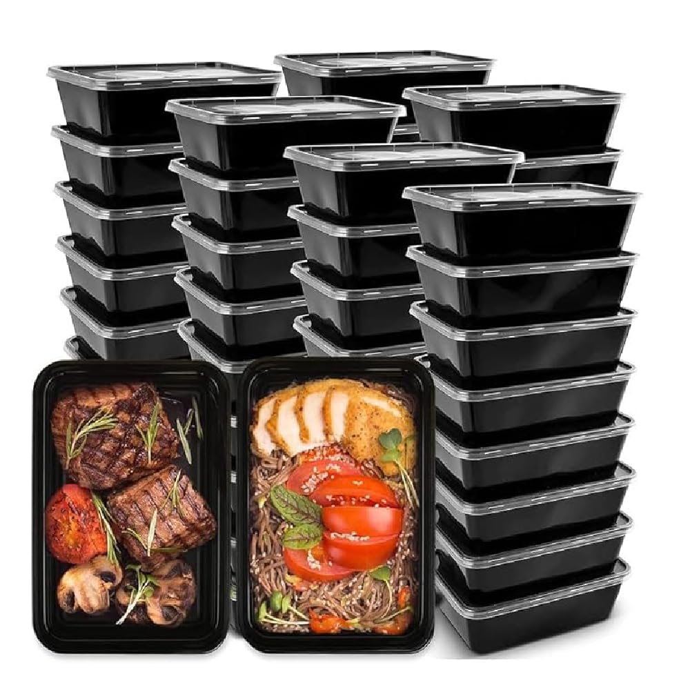 polypropylene Pack of 25 (750 ML) Disposable Meal Prep Container, Boxes With Lid Food Storage|Delivery|Microwave Safe|Reusable|Take Away|Freezer Safe|Black Color