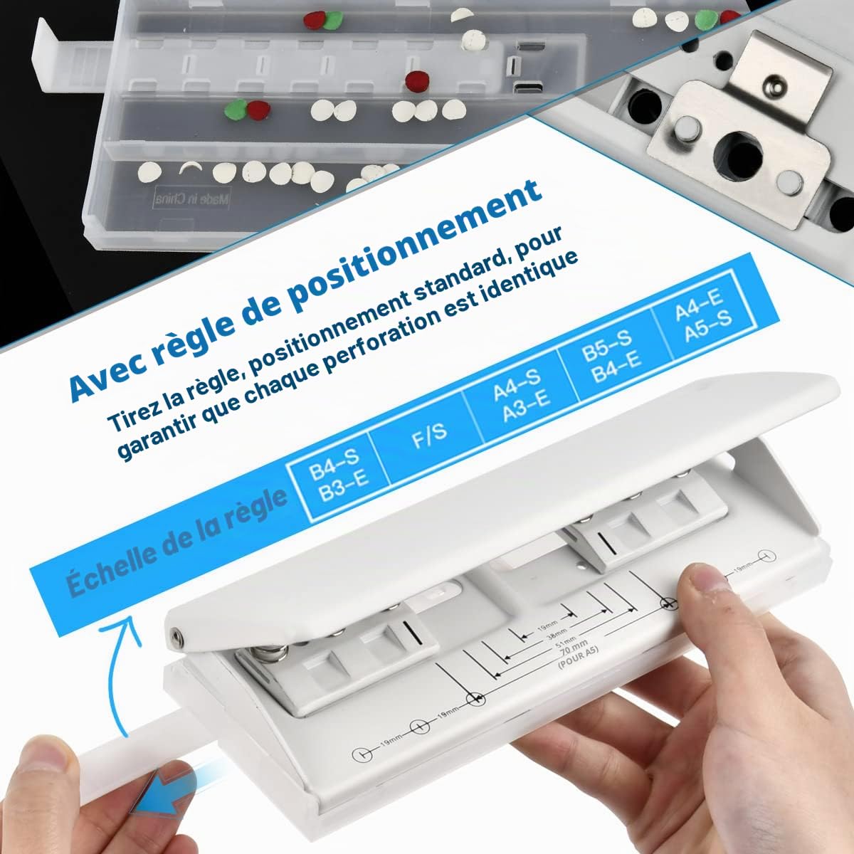 OTYMIOW Perforatrice de Bureau 6 Trous A4 A5 A6 B7 Métal Blanc, Perforateur Classeur 6 Trous, Perforatrice de Poche