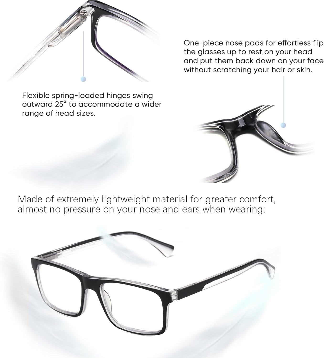 Missfive 2-Pack Mens Light Multifocus Progressive Reading Glasses Blue Light Blocking, Multifocal Spring Hinge No-Line Trifocal Readers Black Eyeglasses(Workspace For Near Range, +2.5) - Image 5