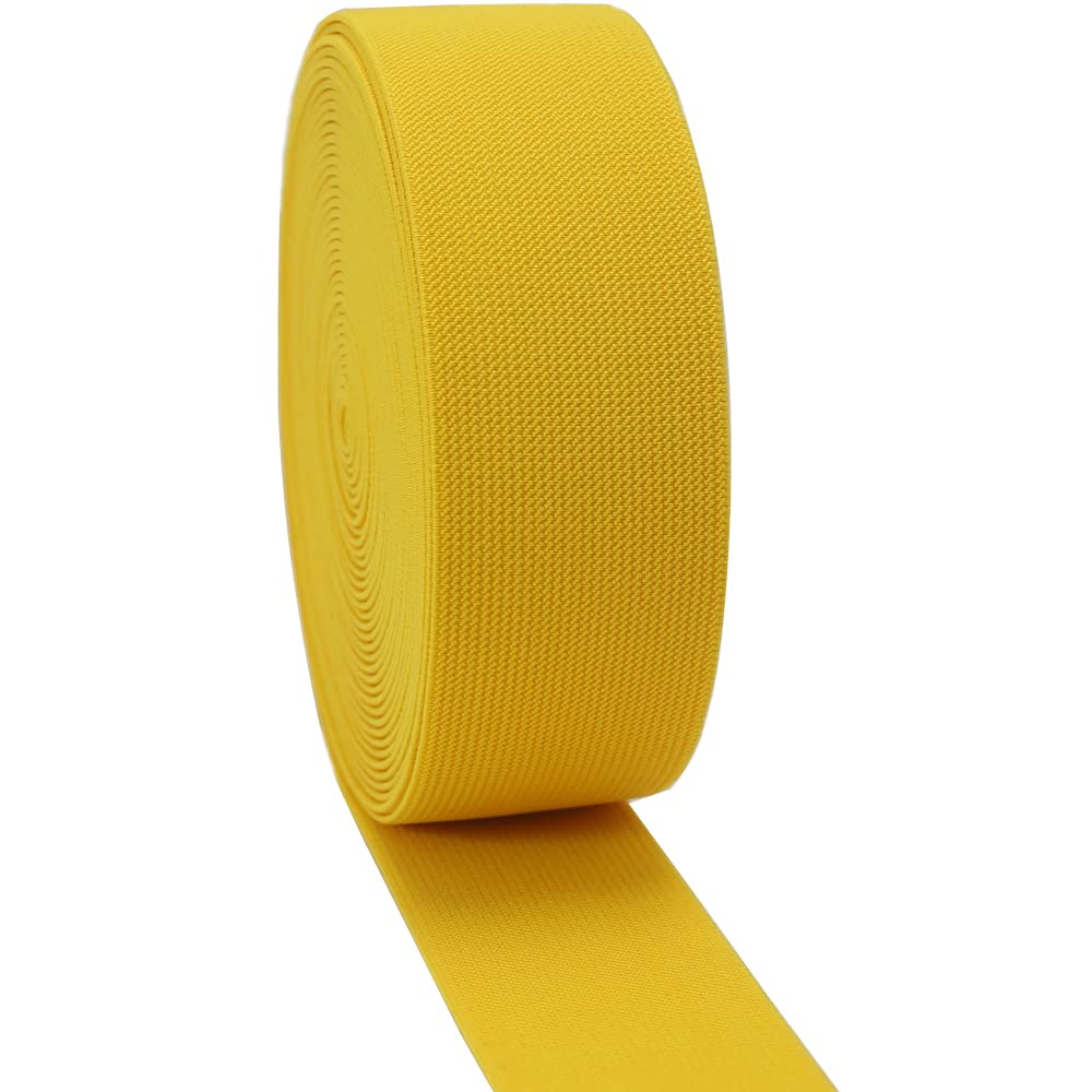 JESEP 2 inch 10 Yards Knit Elastic Band Gold Double-Side Twill Woven Elastic Heavy Stretch Elastic Spool for Sewing Pants Waistband, Wigs, Skirts, Craft DIY Projects (Gold)