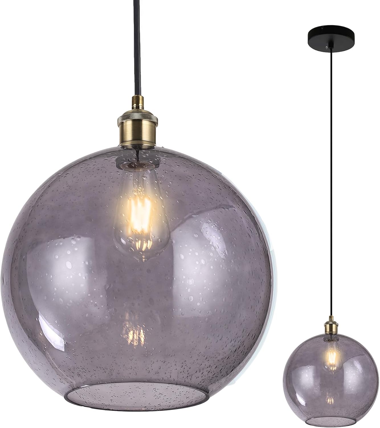 Grey Glass Pendant Lights Kitchen Island Lighting Globe Pendant Light Fixtures Modern Kitchen Island Lighting for Dining Room Bedroom -9.8inch Grey 9.8inch