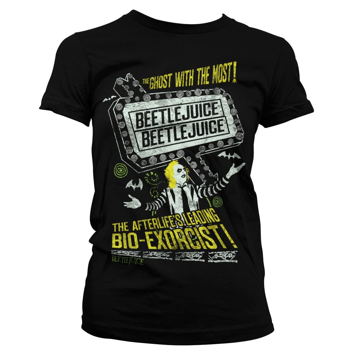 Beetlejuice Women's Black Officially Licensed The Afterlife's Leading Bio-Exorcist T-Shirt (Black), Large