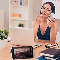 Vista 5 de 6 bolsas de maquillaje de malla, bolsa de cosméticos de malla, portátil, organizador de viaje, bolsa con cremallera, bolsas de maquillaje