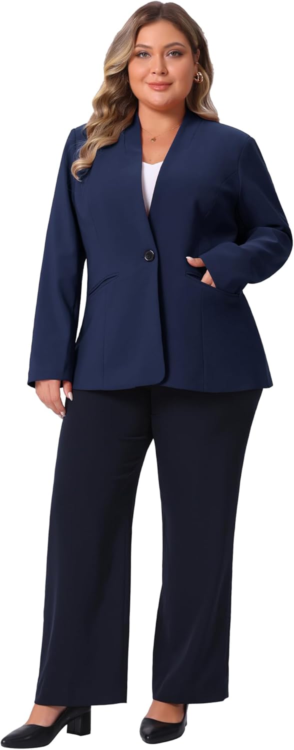 Agnes Orinda Plus Size Women's Blazer Business Casual Collarless Open Front Long Sleeve Work Office Suit Jacket with Pockets - Image 3