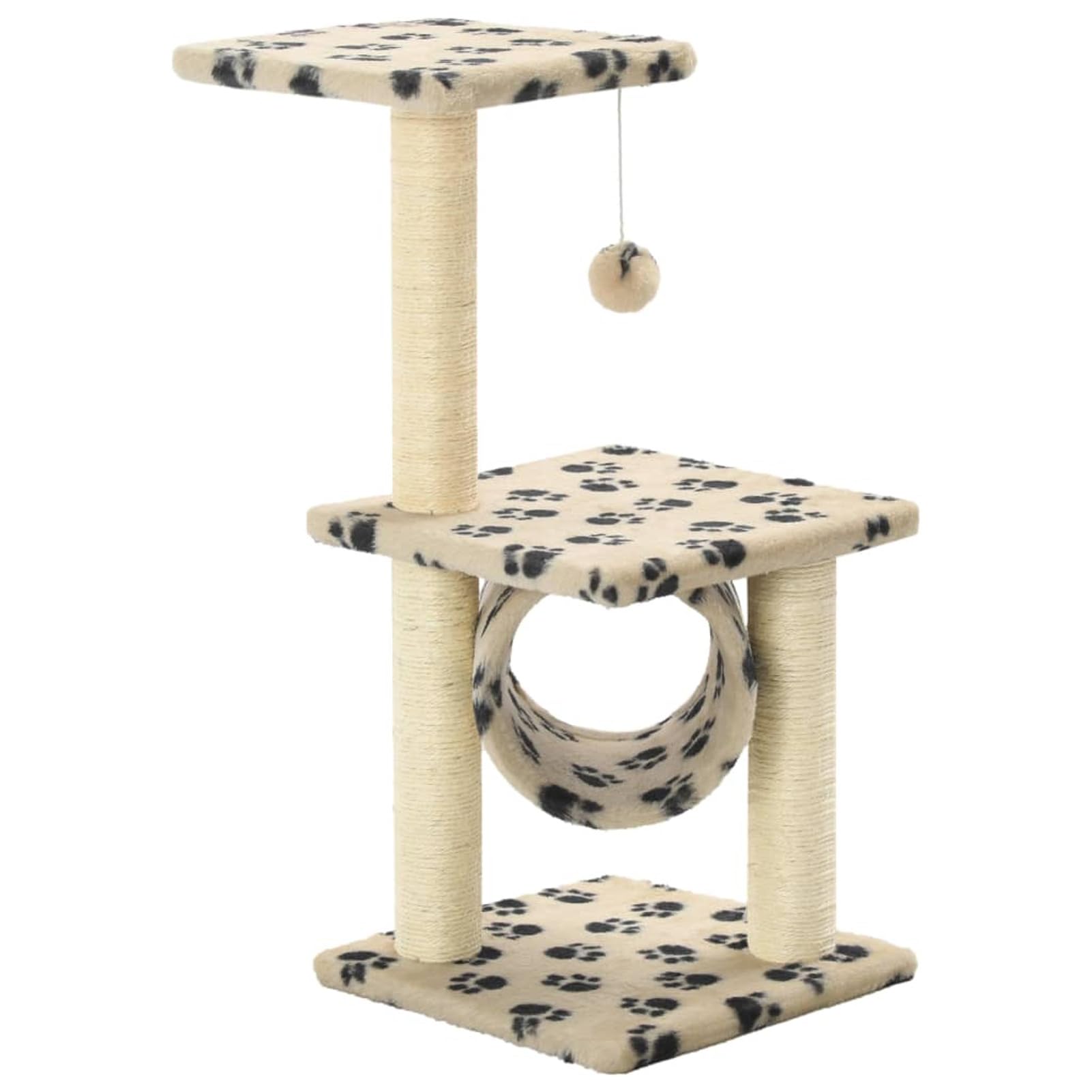 Homgoday Tiragraffi per gatti con tiragraffi in sisal, 65 cm, con stampa di zampe beige, torre tiragraffi multilivello per gatti con condomini e scala, centro attività per gatti da interno