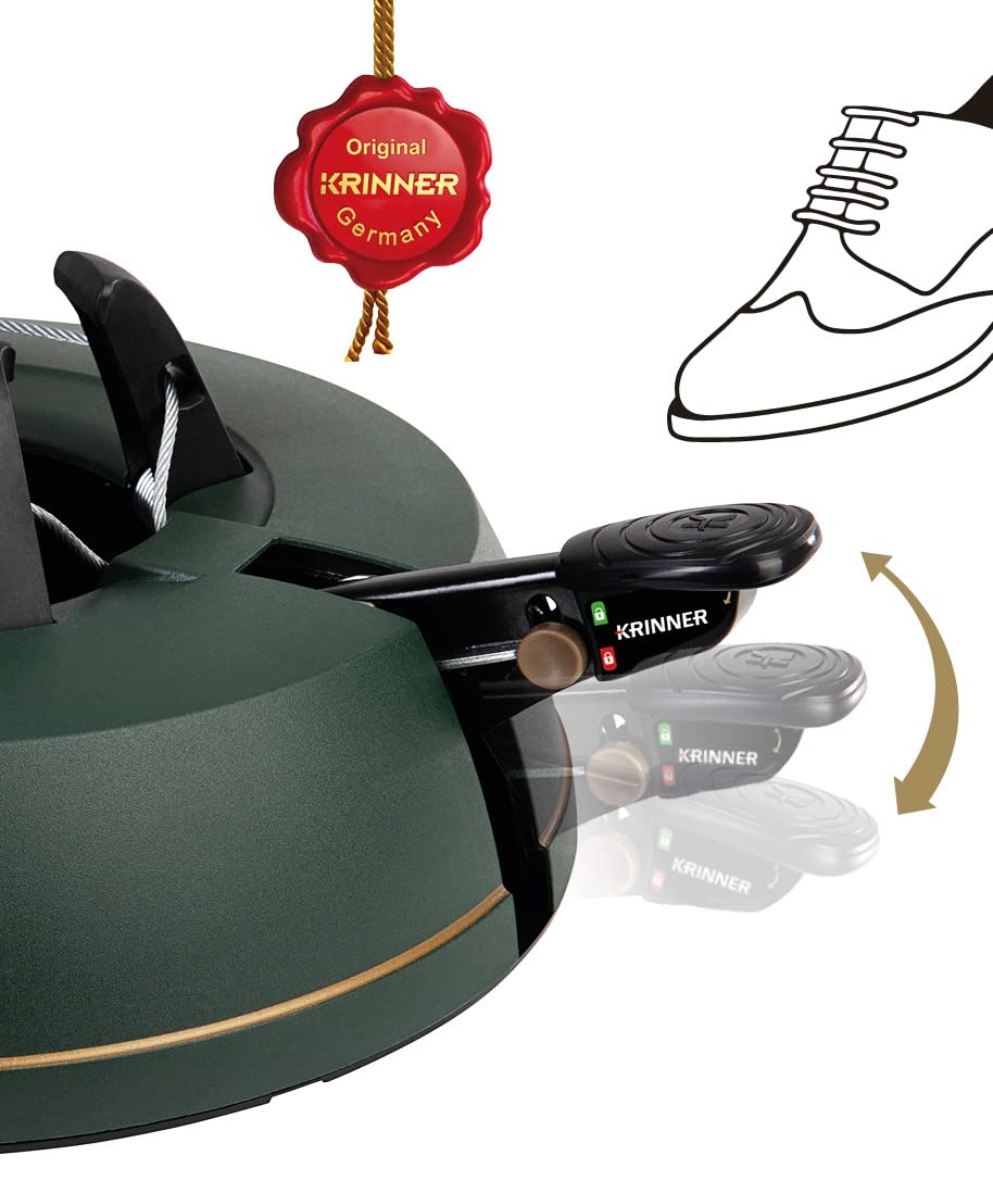 KRINNER® Comfort Grip S Christbaumständer Weihnachtsbaumständer inkl. Fußpedal Einseiltechnik mit 3,0 Liter Wassertank für Baumhöhe bis 2,3m Made IN Germany 94215, Grün (Matt)