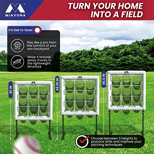 Miavona Pitching Pocket Net – For Baseball And Softball, 9 Hole Pitchers Target Strike Zone, 3 Adjustable Heights, Includes Resistance Bands, Water Bottle And Towel #TOP2