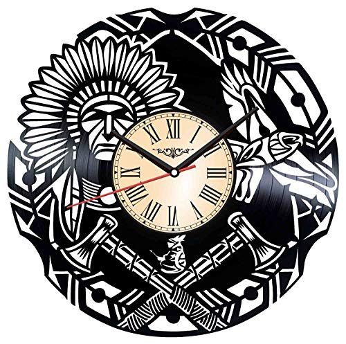 Topvinylshop Native Americans Vinyl Wall Clock - Home Decor Him Her Birthday Christmas Anniversary - Themed Clock For Home Decor - Kids Living Room Kitchen Wall Art - 12 Inches #TOP17