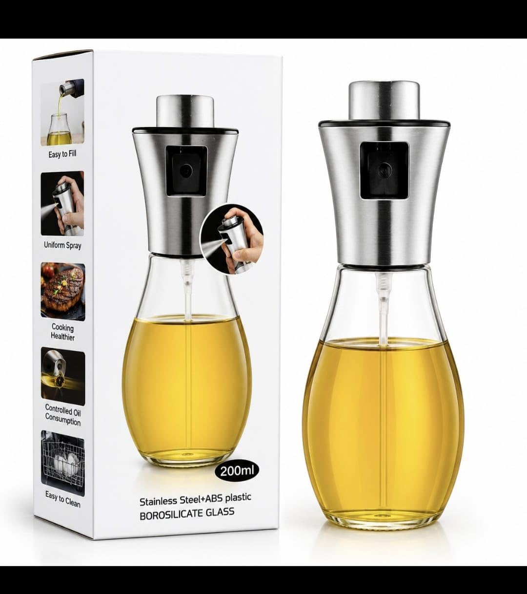 Glass Olive Oil Spray Bottle 200ml, Refillable Oil Sprayer for Cooking