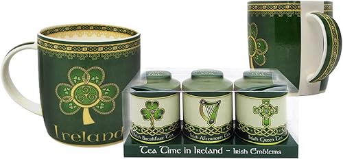 Miniatura 2 de Juego de 1 organizador de té con emblemas irlandeses de 0.71 oz, juego de té de lata y 1 taza de té de Irlanda New Bone China
