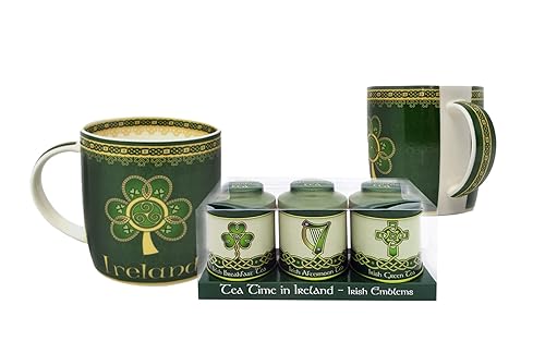 Miniatura 2 de Royal Tara Juego de 1 organizador de té con emblemas irlandeses de 0.71 oz, juego de té de lata y 1 taza de té de Irlanda, juego de 2 tazas New Bone