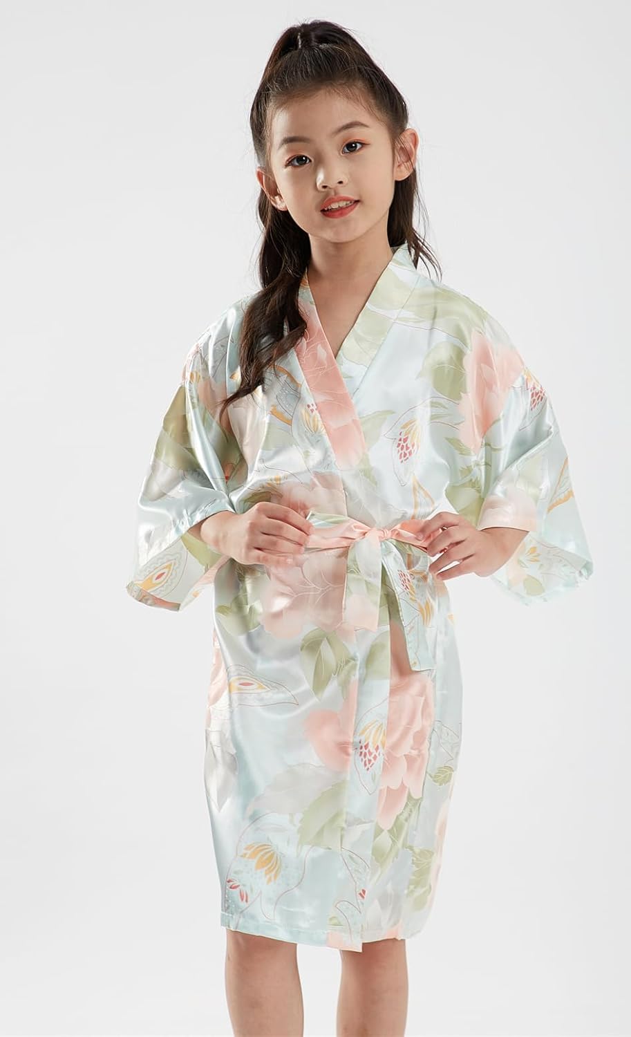 QXQTER Girls Floral Silk Kimono Robe Wedding Flower Girl Robes Dressing Gown Bathrobes Housecoat - Image 5