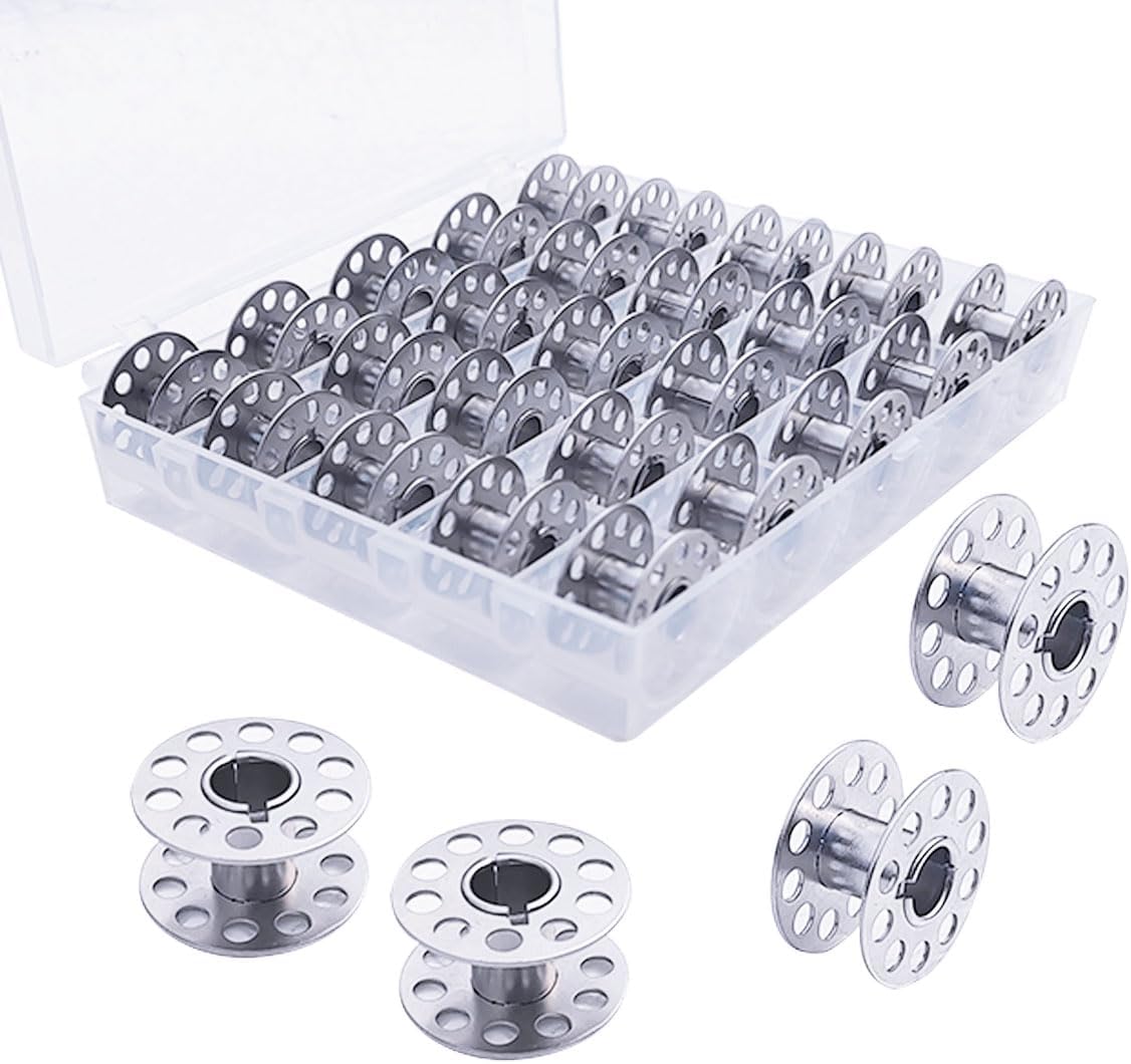 25 PCS Metal Sewing Machine Bobbins, Silver Stainless Steel Spools for Home Embroidery Quilting Craft, Fits Low Shank Machines