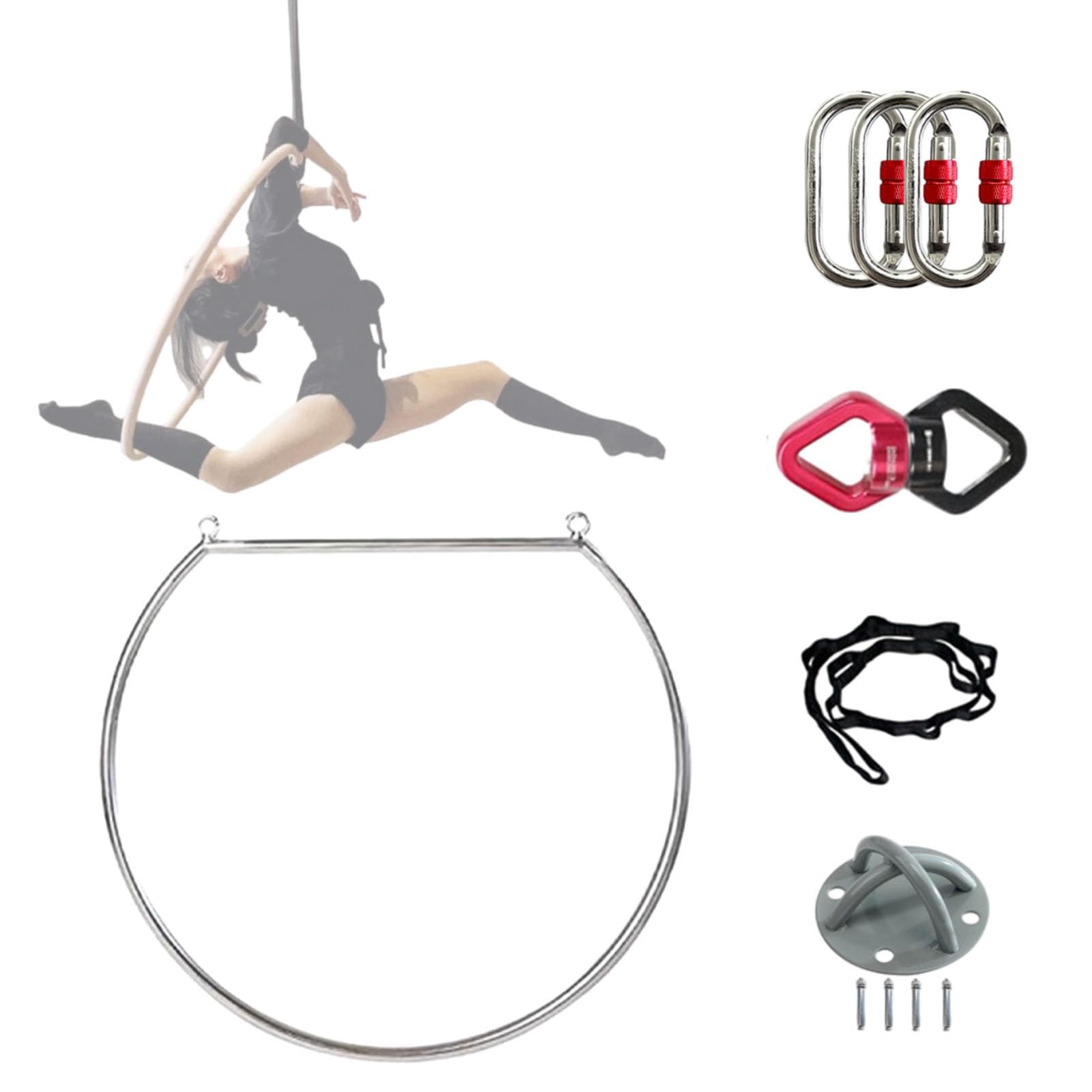 Kunovo Double Point Aerial Hoop for Both Uses, Special Stainless Steel Lyra Hoop Set Fully with Rigging Hardware, Aerial Yoga Ring for Performing Place (Size : 90 cm (35