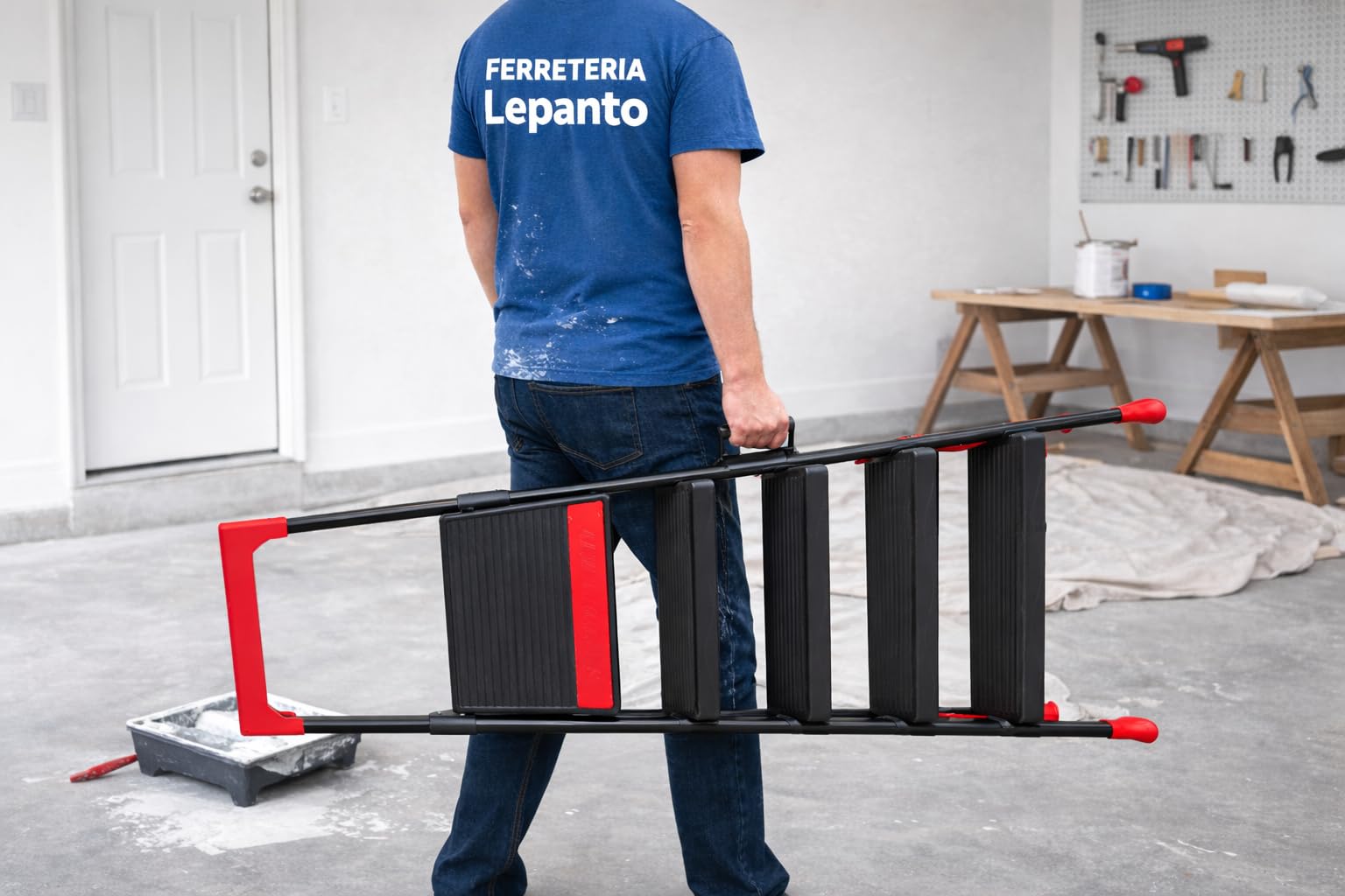 Escalera Plegable 5 peldaños Negra, Escalera de Tijera Resistente y Ligera, Antideslizante, Uso domestico, soporta hasta 150 kg