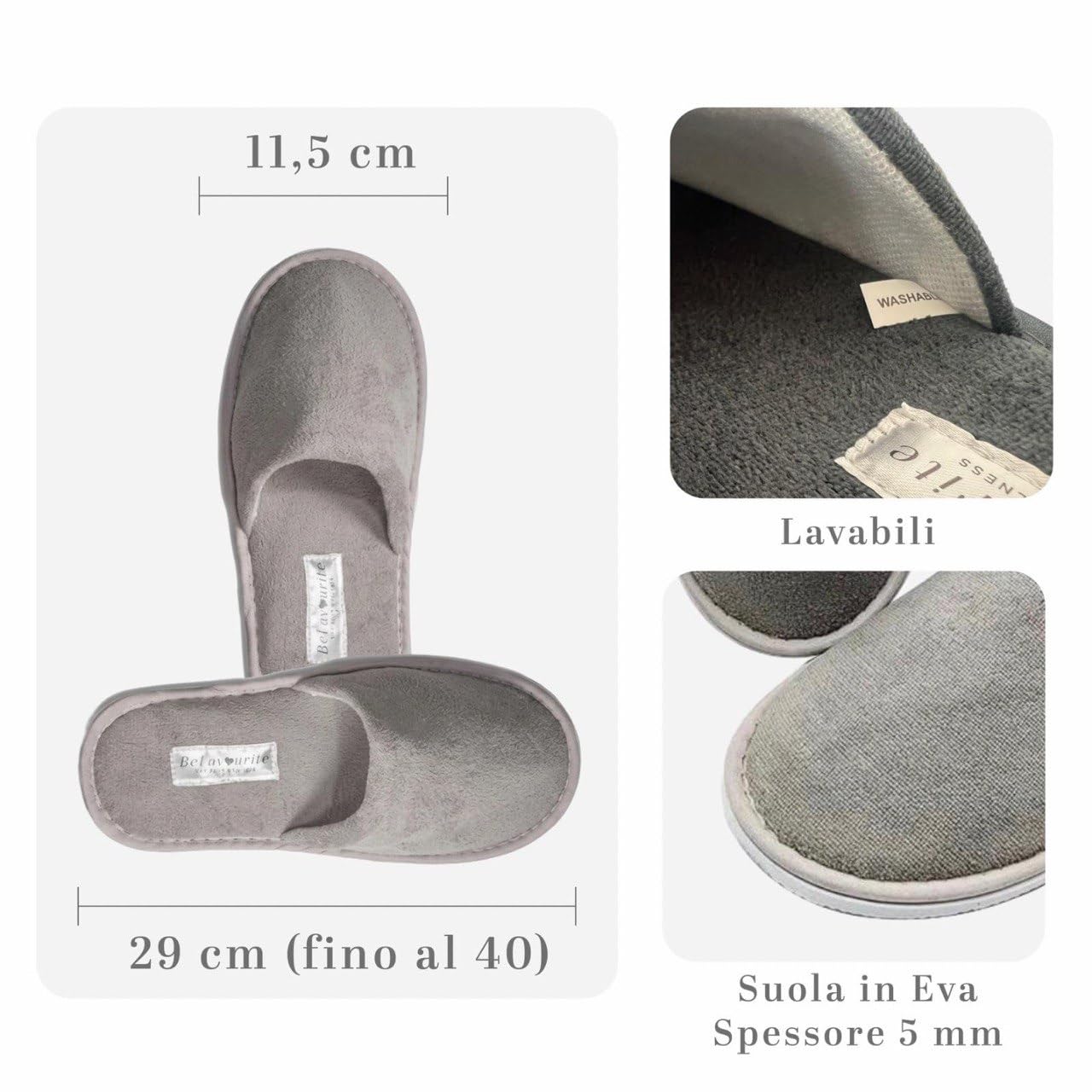 Set 6 Paia Ciabatte Ospiti Lavabili Lavatrice | 3 Tortora (fino al 40) + 3 Antracite (fino al 43) | pantofole per ospiti Antiscivolo, Suola 5mm, Unisex, Ideali per Casa, Hotel, B&B e Spa