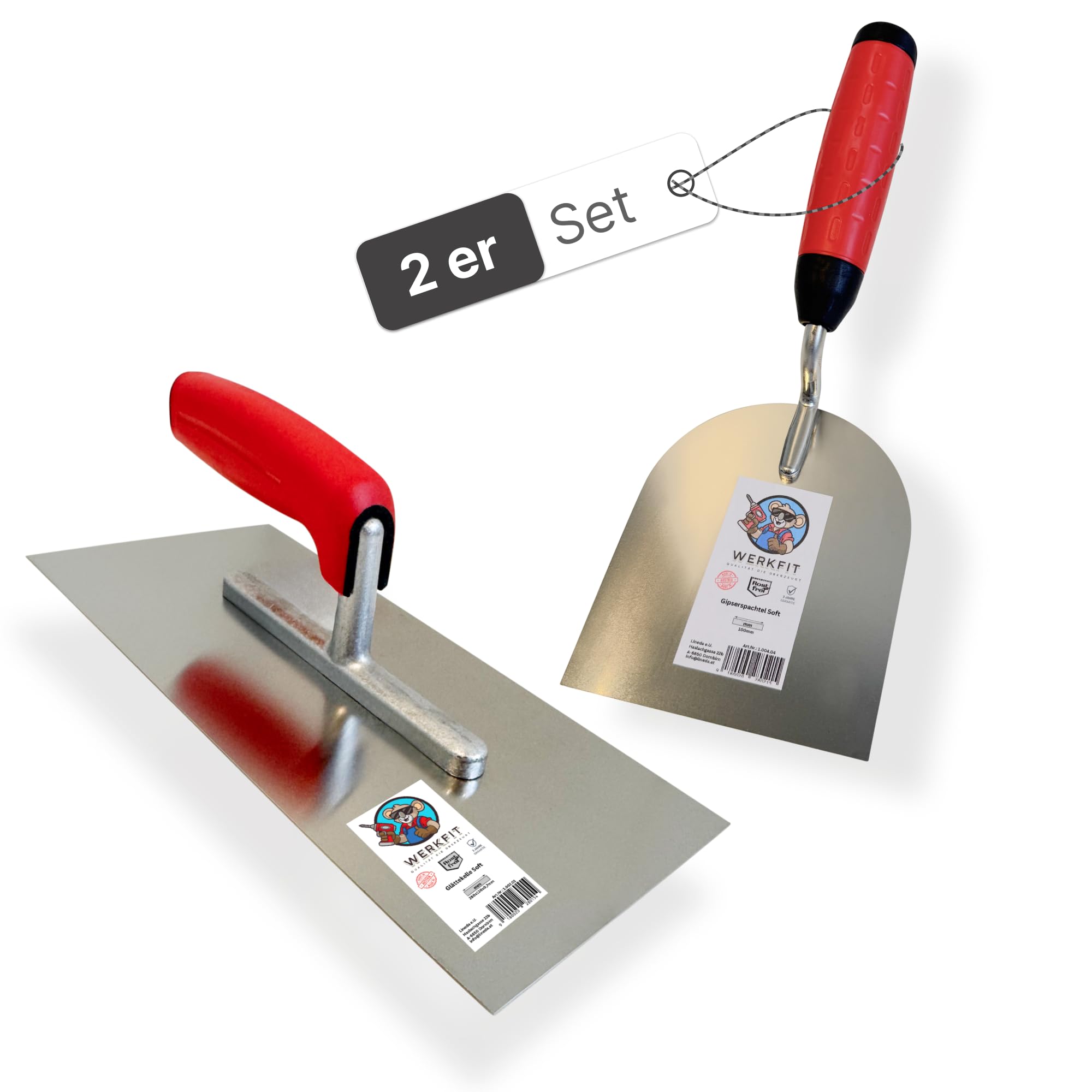 WERKFIT Profi Glättekelle Set inkl. 100mm Gipserspachtel - Rostfreie Glättspachtel aus Edelstahl -Ergonomische Putzspachtel mit Softgriff (Glättekelle Set 100mm)