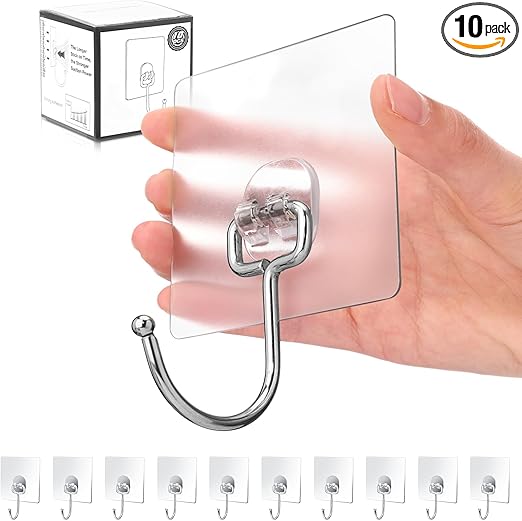 Antimbee 10-Pack All-Purpose Large Adhesive Hooks for Hanging,Banana Hook,Heavy Duty Adhesive Hooks 37 lb(Max),Sticky Wall Hook fit Home,Bathroom,Kitchen,Office and Outdoor