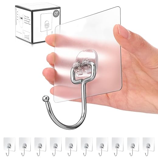 Antimbee 10-Pack All-Purpose Large Adhesive Hooks for Hanging, Heavy Duty Hold 37 lb(Max) Waterproof Stick on Wall Hooks for Organization