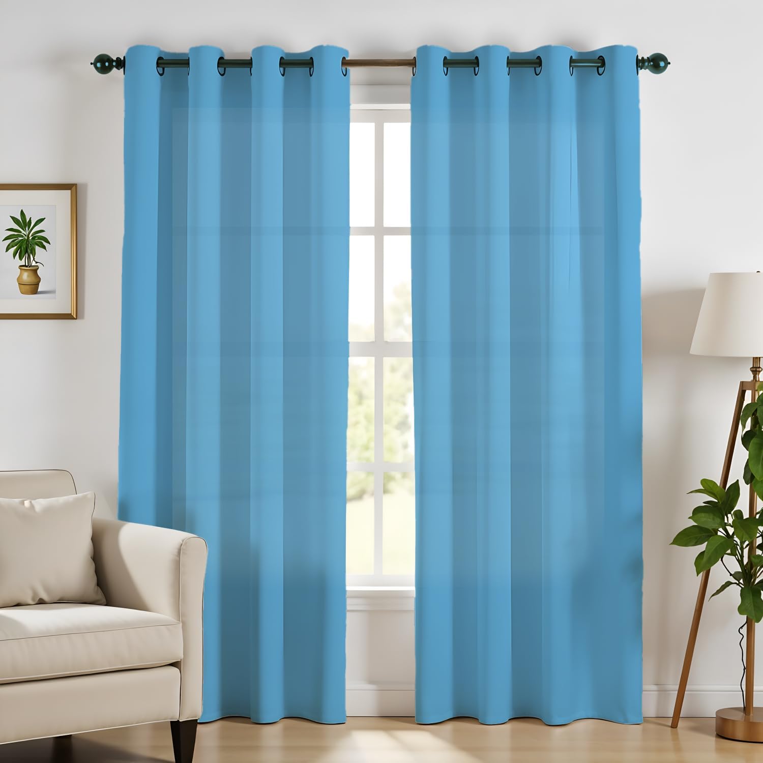 Mayfair Linen 3 Ply Semi Sheer Linen Curtains 108 Inches Long 2 Panels Set - Bedroom Living Room Curtains 108 Inch Long, Soft, Thick, Textured Window Drapes, Light Filtering Panels (Sage Green)