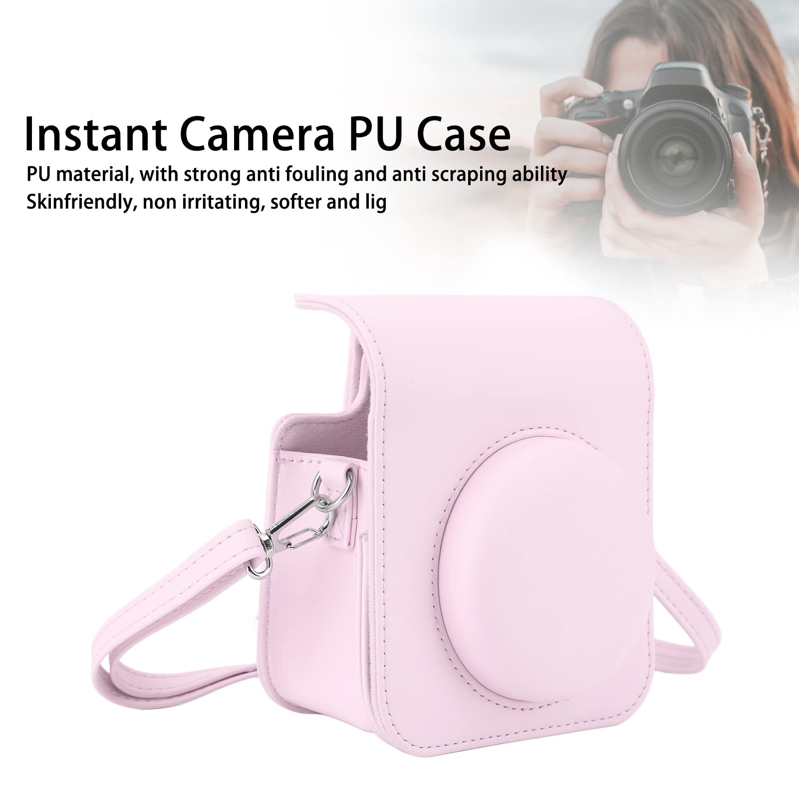 Custodia Mini 12 per Mini 12 Fotocamera Istantanea, Custodia Protettiva in Pelle PU con Tracolla Regolabile, Custodia per Fotocamera Istantanea Portatile (Rosa ciliegia