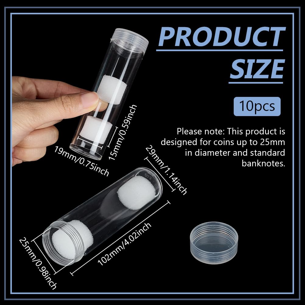 FINGERINSPIRE 10 Pcs Round Clear Coin Storage Tube Plastic Coin Holder with Protective Sponge 29x102mm Transparent Collection Tubes for Coins Commemorative & Rare Coins (Inner Diameter 25mm) - Image 2