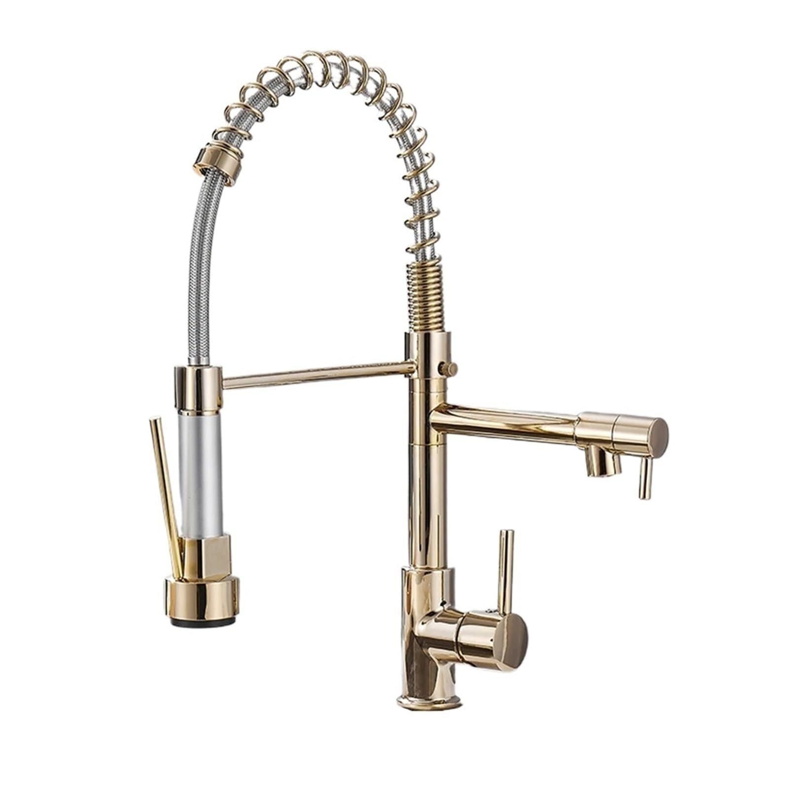 Gold Kitchen Tap,Kitchen Sink Taps, Black Rose Kitchen Faucet, Nickel Brushed Spring Pull Down Faucets, 2 Functions Stream Spray Hot And Cold Water Mixer Taps,For Kitchen Bathroom(Gold)(Gold)