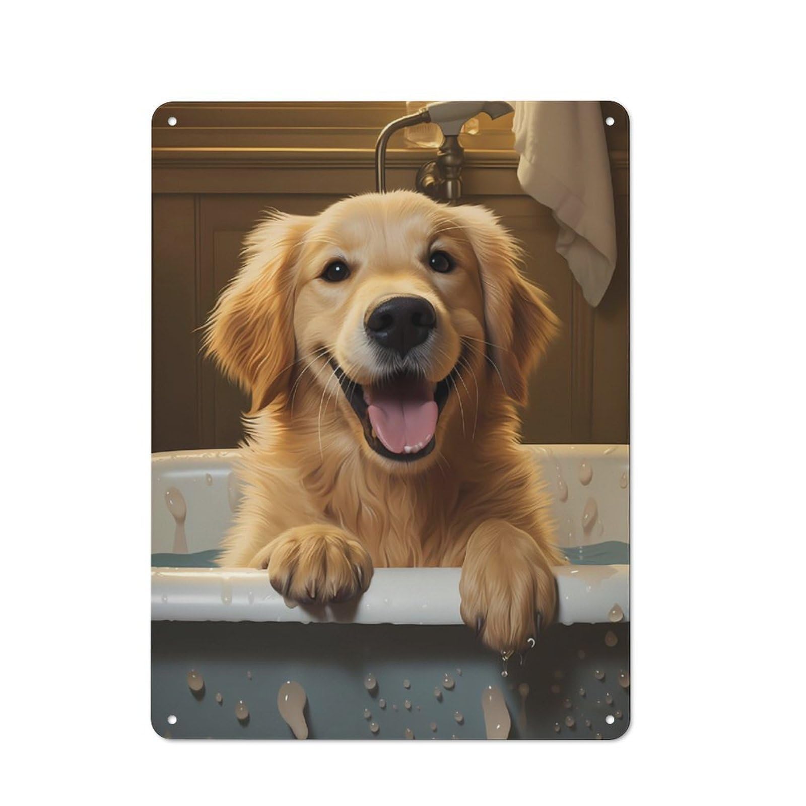 Junmoney Golden Retriever Dog Happy Printed Metal Sign 40X30cm For Pub Or Café, With Clear Industrial Wall Decor Character